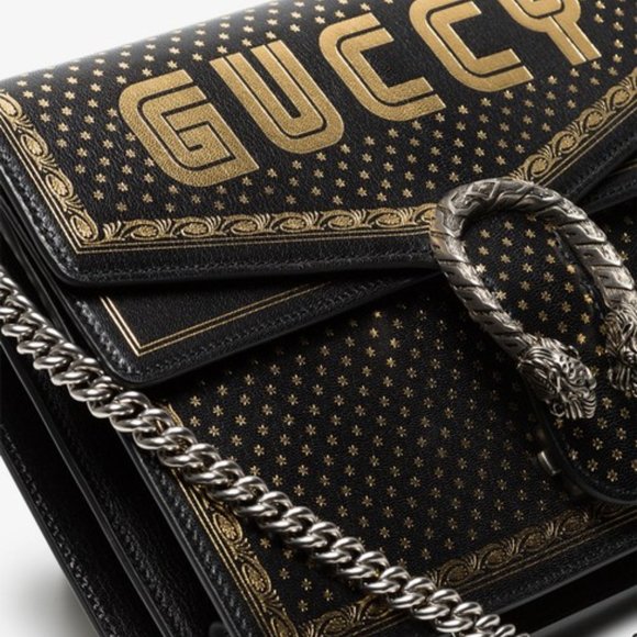 Gucci Dionysus Sega Moon Stars Shoulder Bag in Black with hand painted gold leaf - Picture 3 of 16